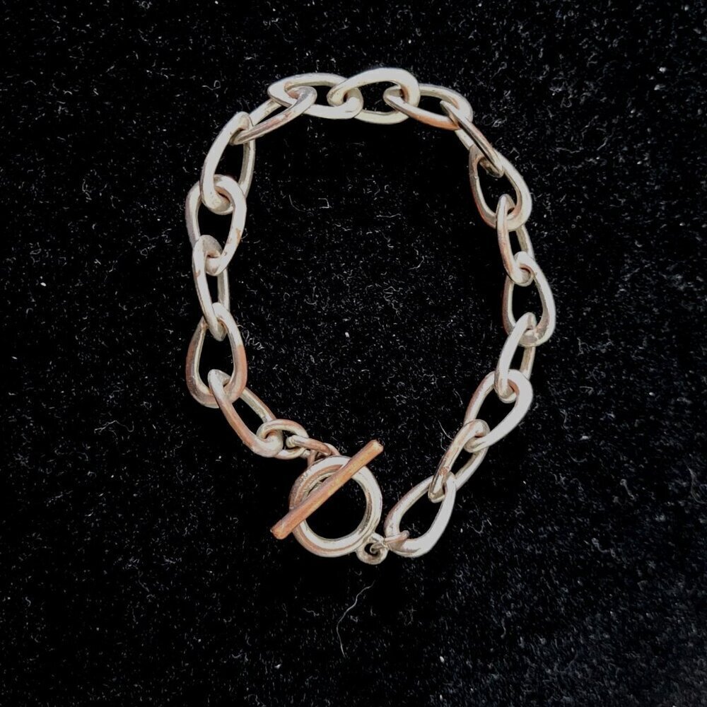 Chain Link Bracelet Silver Tone Toggle Clasp